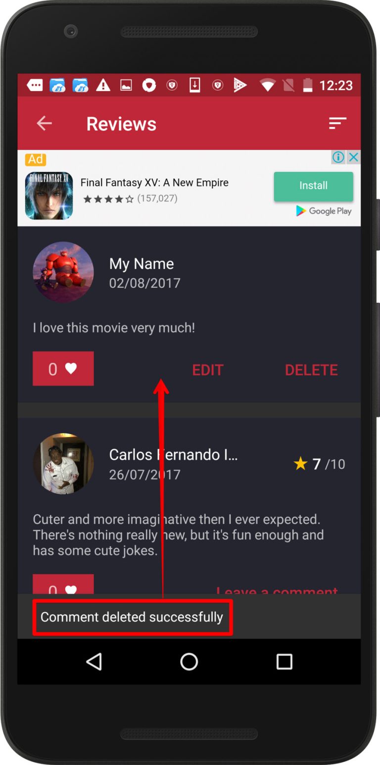 Deleted review doesn’t disappear from the application screen