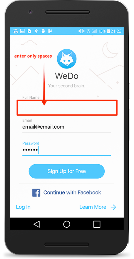WeDo app - Name with spaces bug / Weekly bug crawl by QAwerk