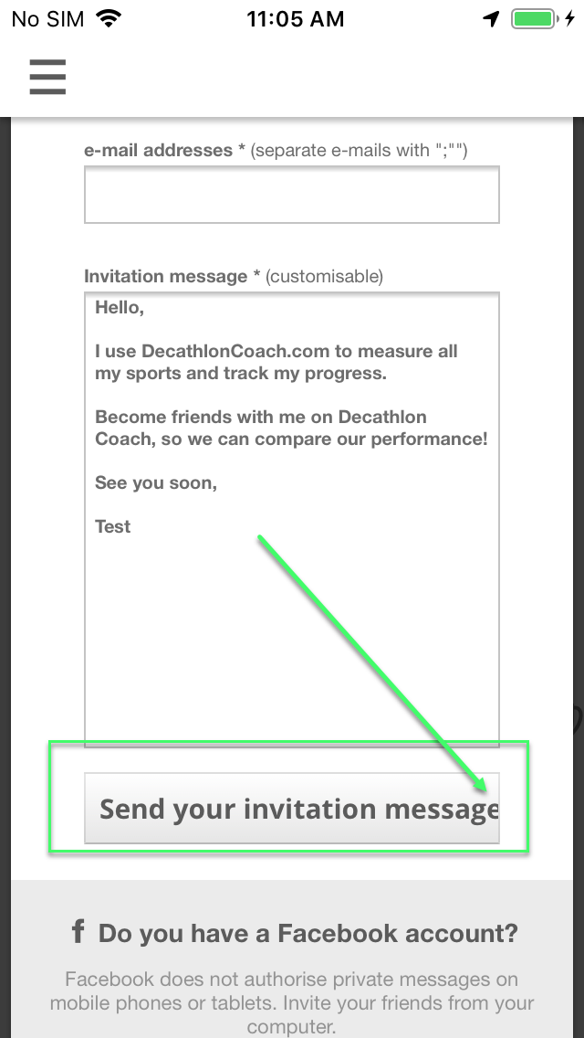 The button «Send your invitation message» text cut off