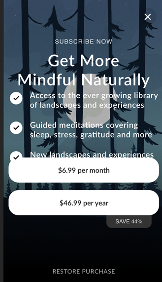 The text is displayed too close to the price button on the Get More Mindful Naturally screen