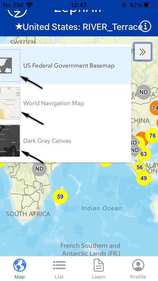 Images of “US Federal Government Basemap”, “World Navigation Map”, and “Dark Gray Canvas” are only partially visible