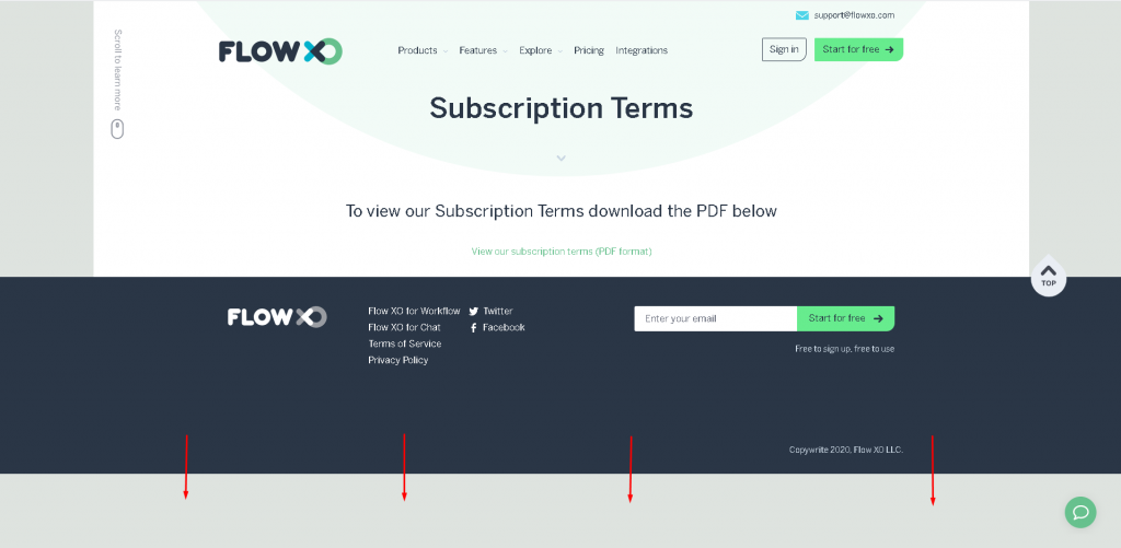 White space block appears in the footer of the Subscription Terms