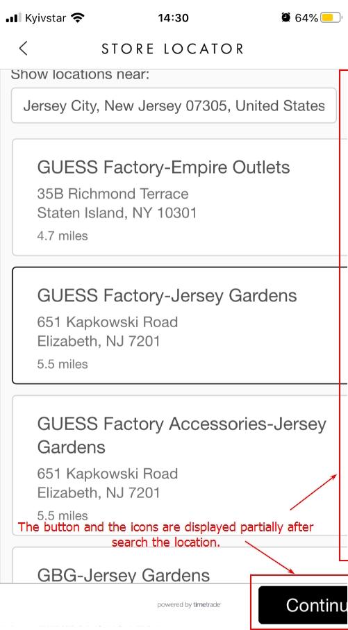 The list of stores does not adjust automatically to the iPhone 6s screen after selecting the location