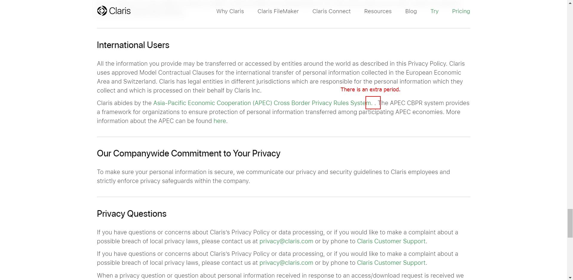 There is an extra period in the Privacy Policy