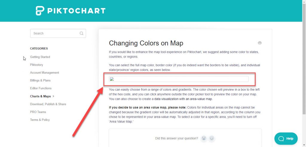 A broken image is shown on the Changing Color on Map tutorial page