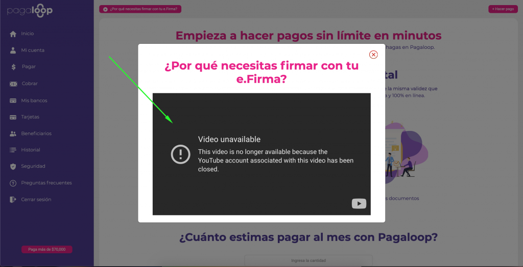 The user can't watch the  ¿Por qué necesitas firmar con tu e.Firma? video