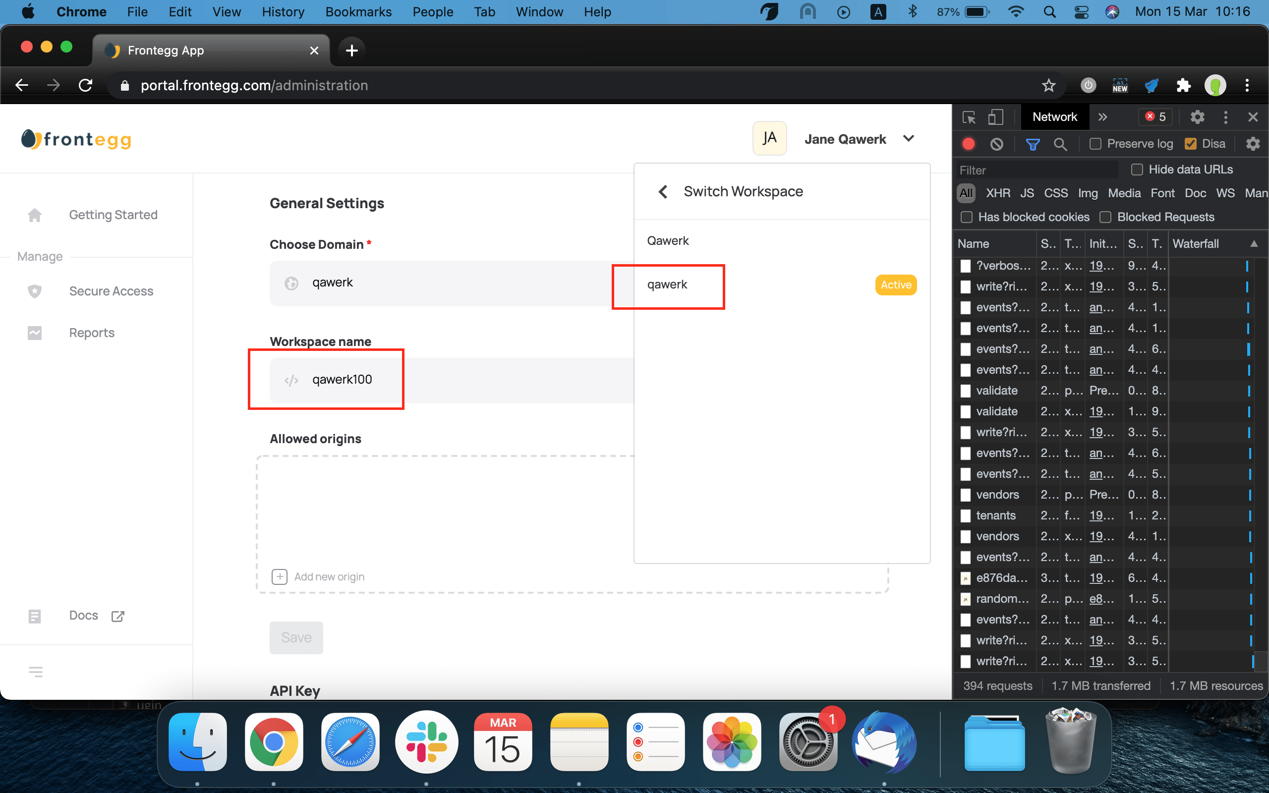 Workspace in the user menu is not renamed right after it has been edited in Settings