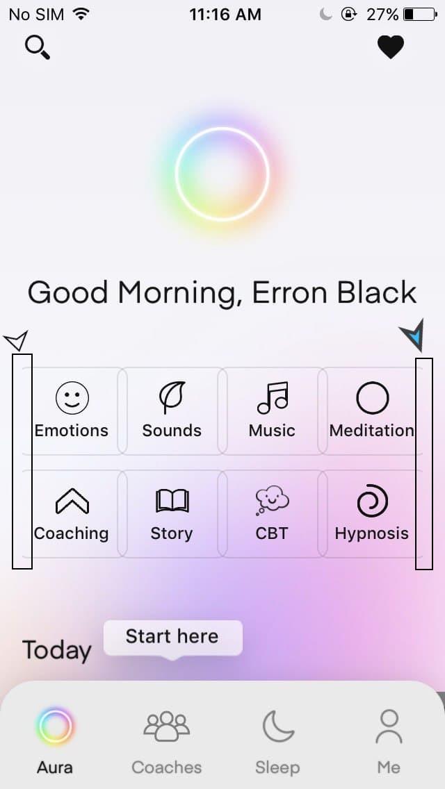 Left border of Emotions, Coaching & Right border of Meditation, Hypnosis containers aren’t visible on the app’s homescreen
