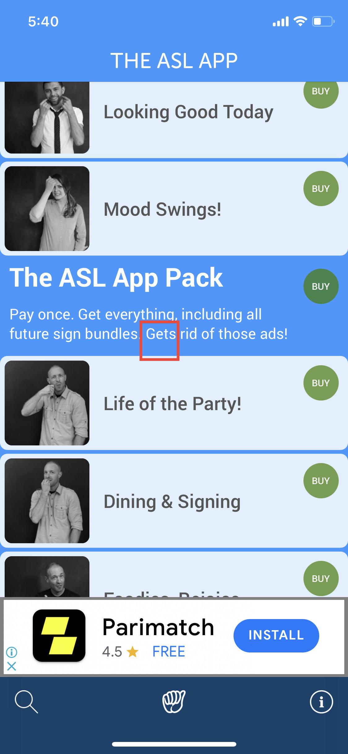 A mistake is present in the summary text for buying The ASL App Pack
