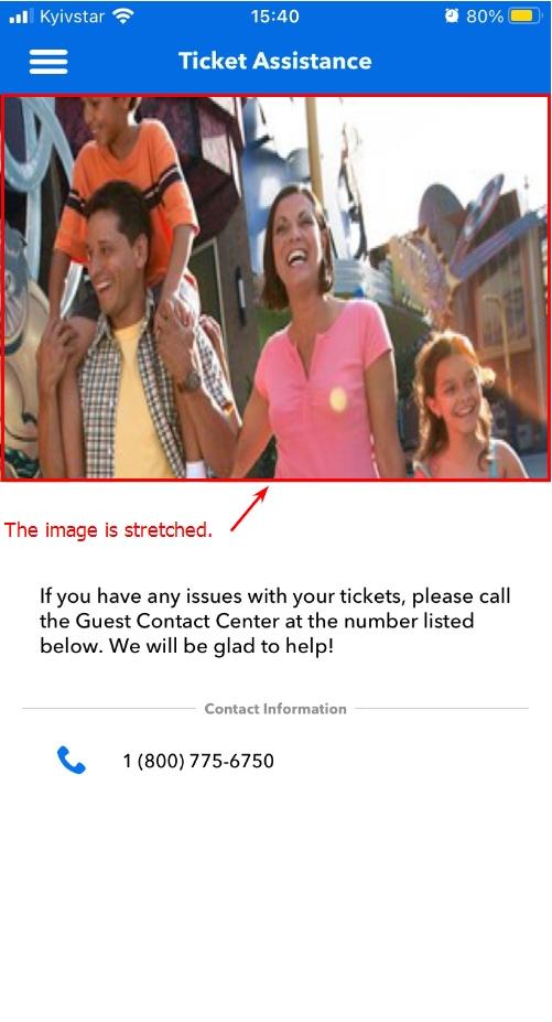 The image on the 'Ticket Assistance' page is stretched to fit