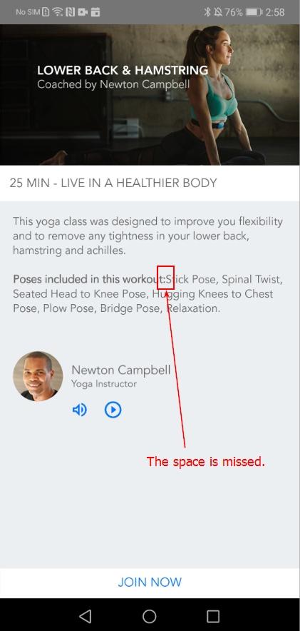 A missing word space in the description of the 'LOWER BACK & HAMSTRING' video