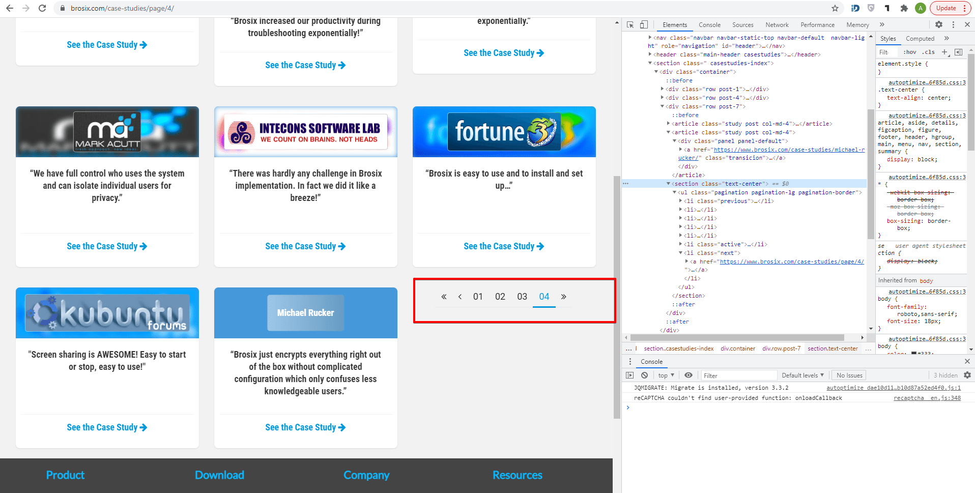 The pagination block is misaligned on several pages