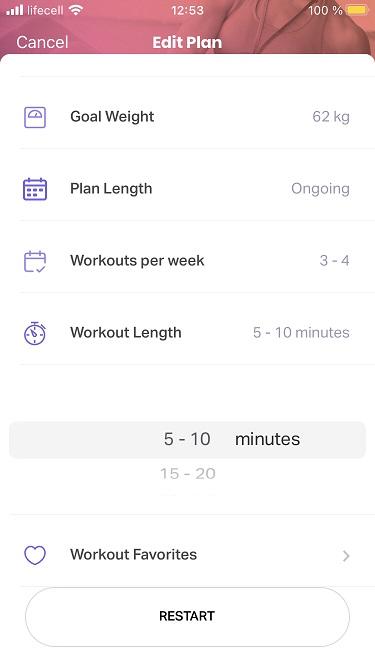Recommended workouts do not match preferred length set by user