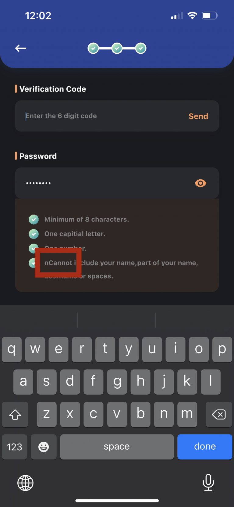 Password tip contains error