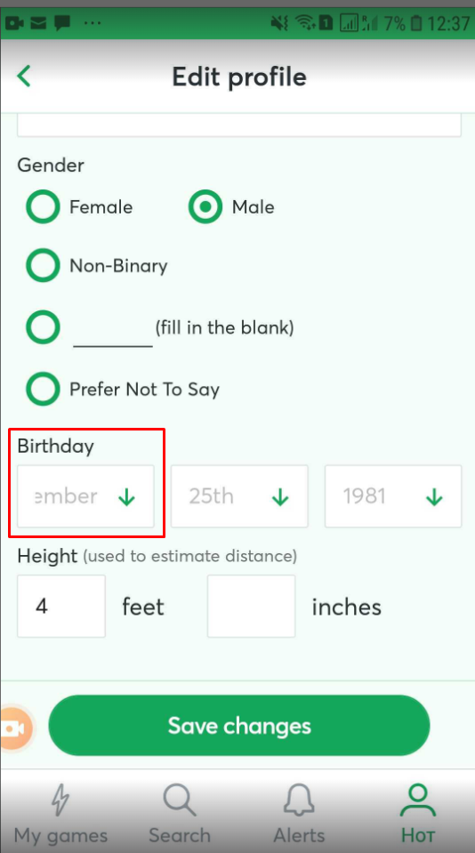 Edit Profile – Birthday. Some months’ names do not fully fit in selector field