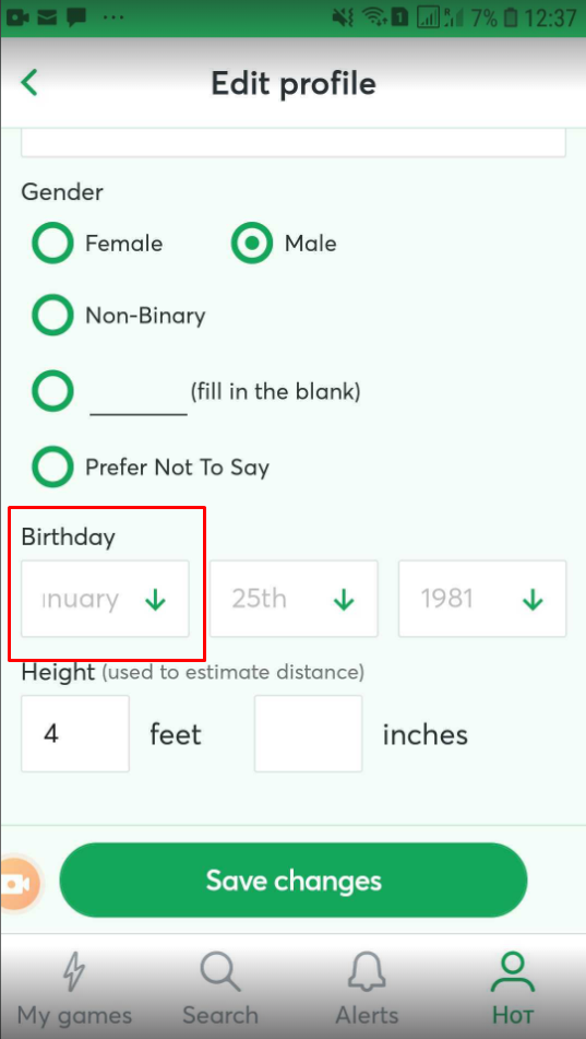 Edit Profile – Birthday. Some months’ names do not fully fit in selector field