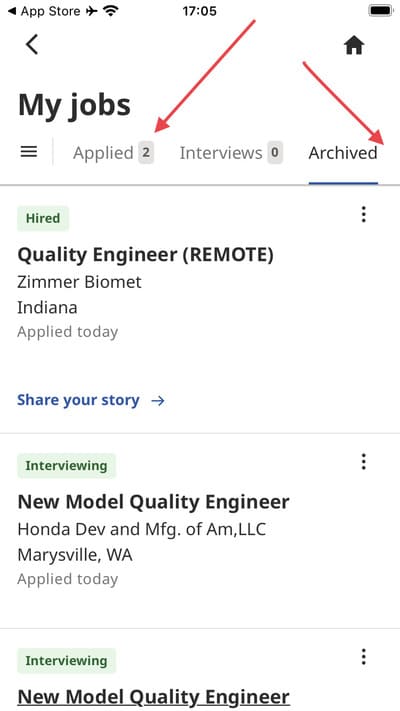 Archived jobs are not displayed on My jobs page