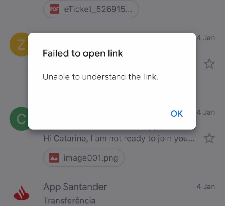 “Failed to open link” pop-up shows up after selecting preferred email app