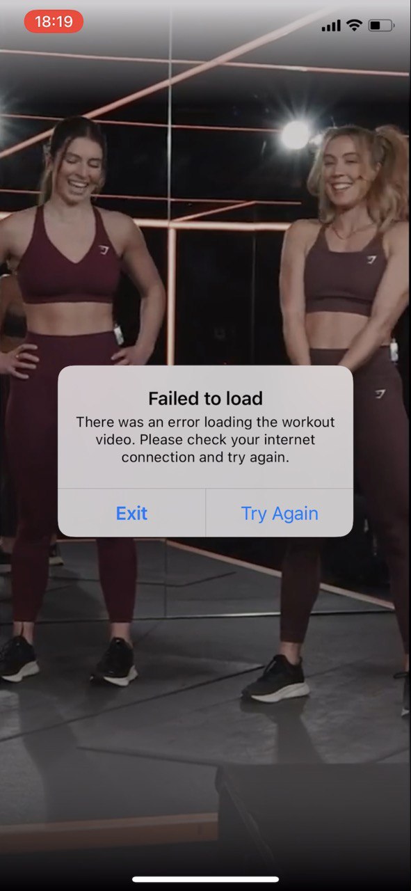 Error occurs while loading workout video