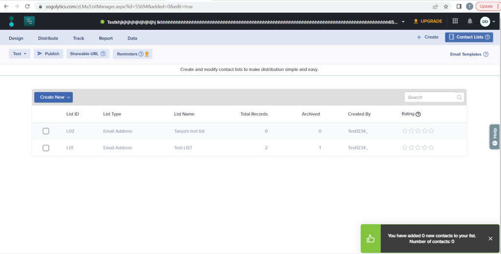 No records are added to “List” after using “Update existing list” feature