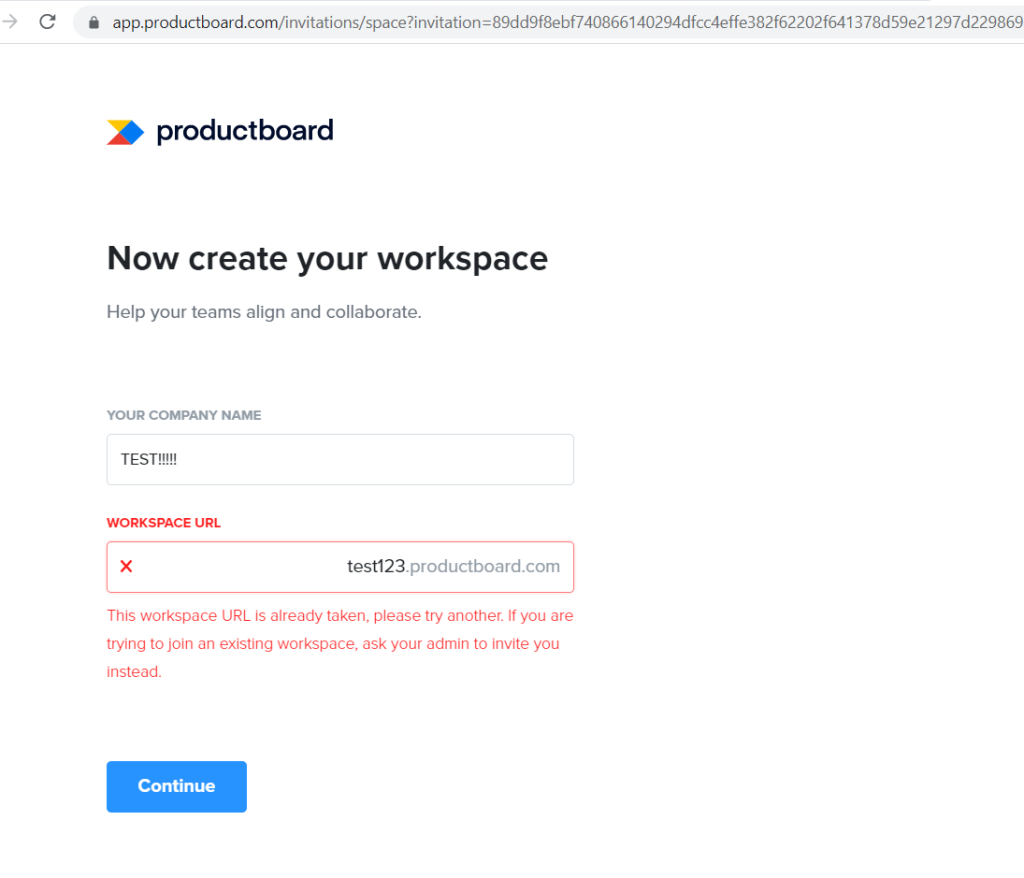 Workspace URL is not updated after entering new value into “Your company Name” field
