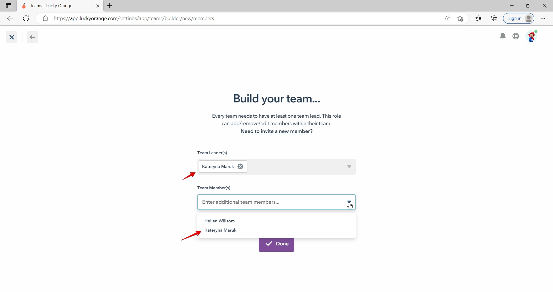 Team leaders are also available as team members during team creation
