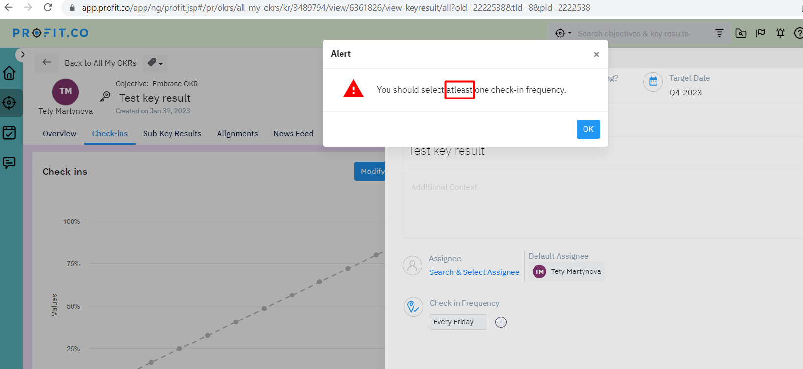 Spelling error on ‘Check-in Frequency Alert’ pop-up