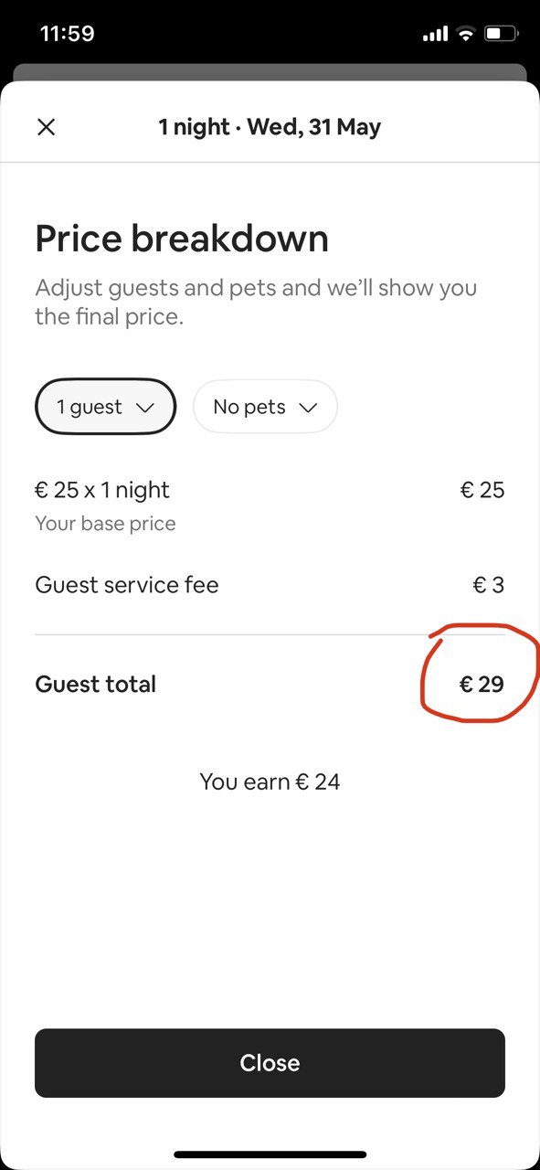 “Guest total” is calculated incorrectly on 