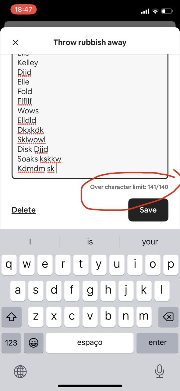 Different validation messages are displayed for exceeding maximum character limit