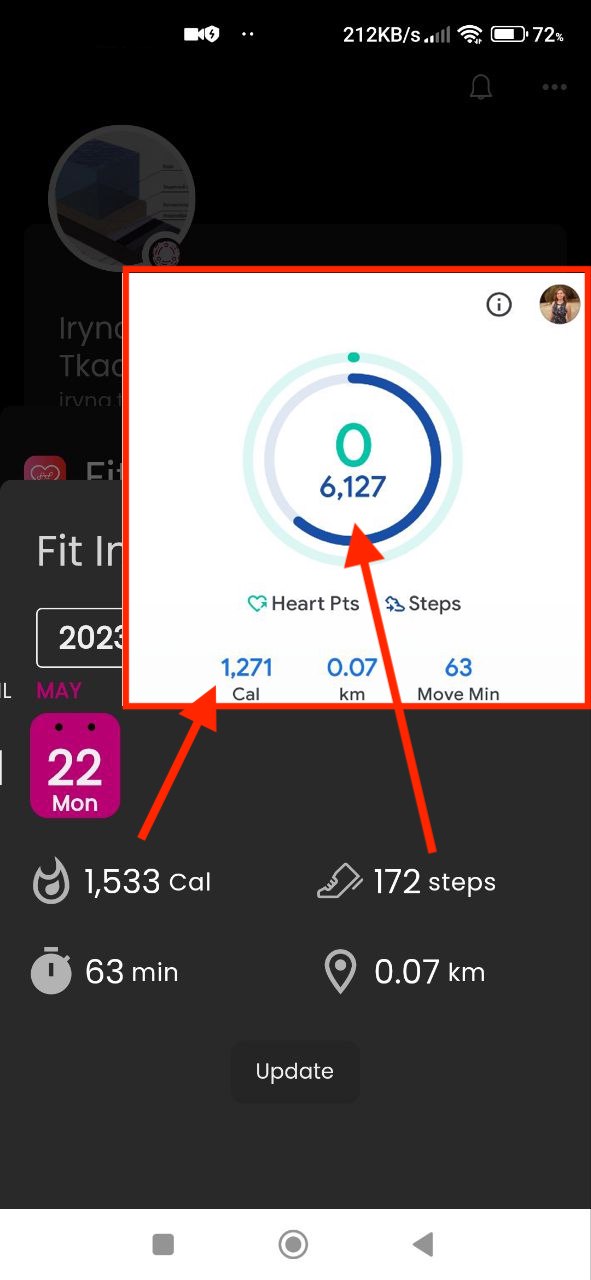 Information in application does not match Google Fit data