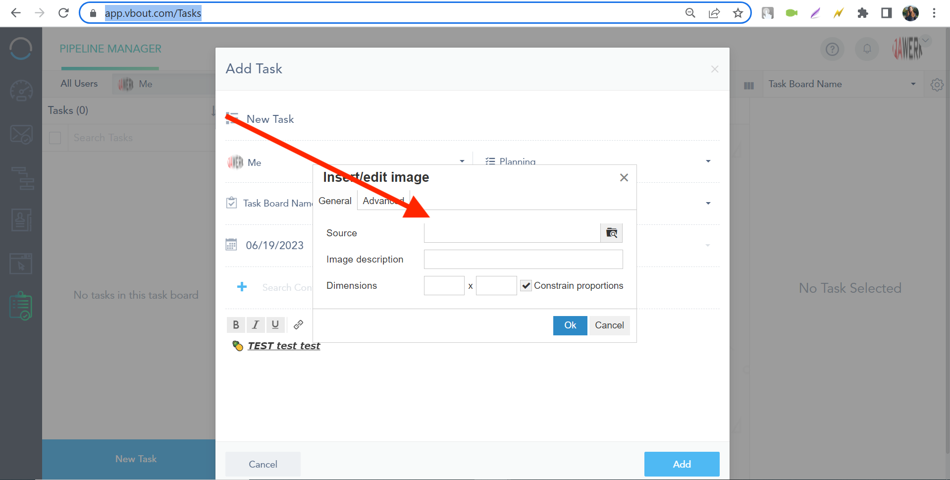 There is no top line above “Source” field