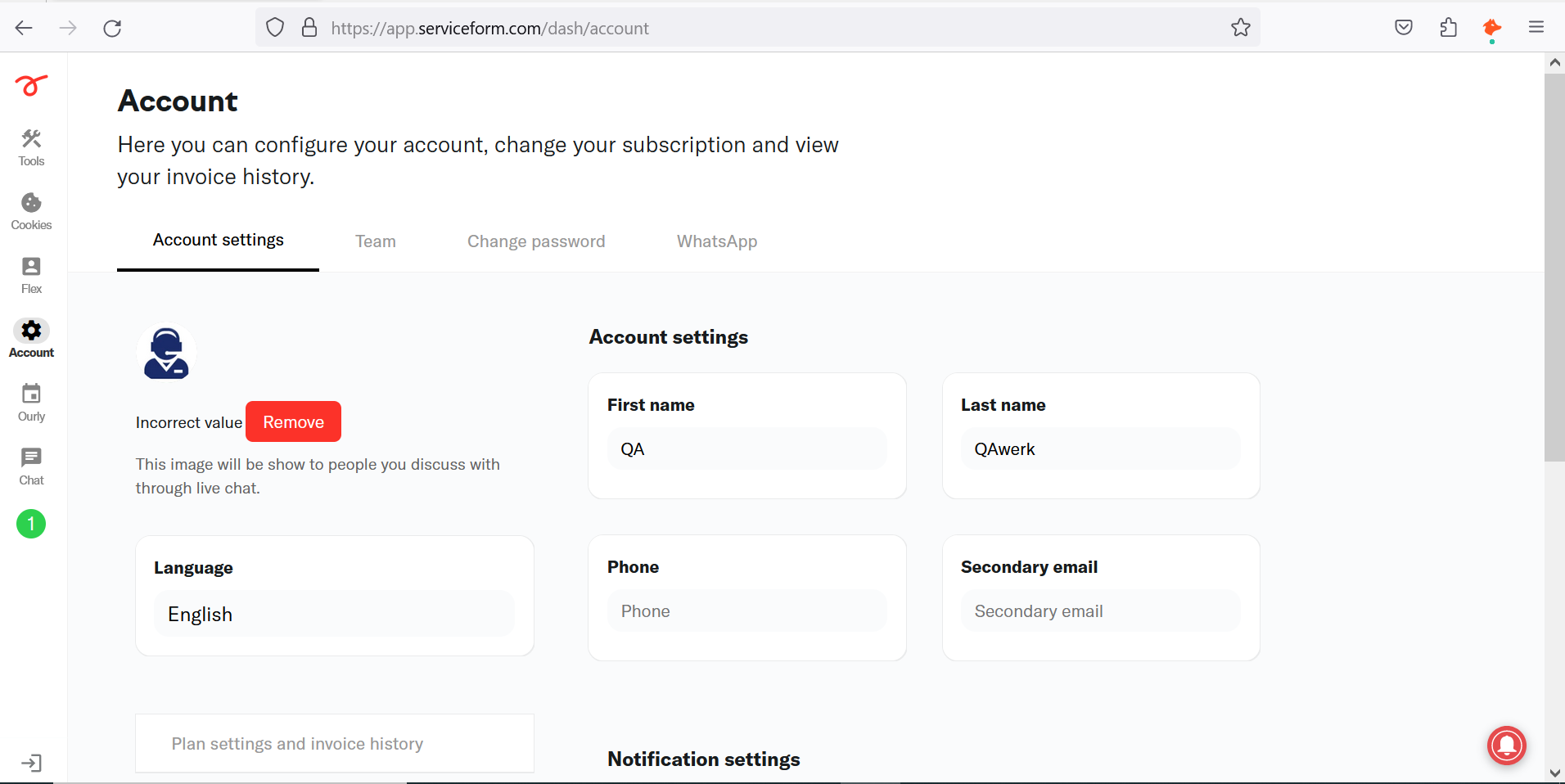 By default, account settings display Incorrect value instead of profile picture