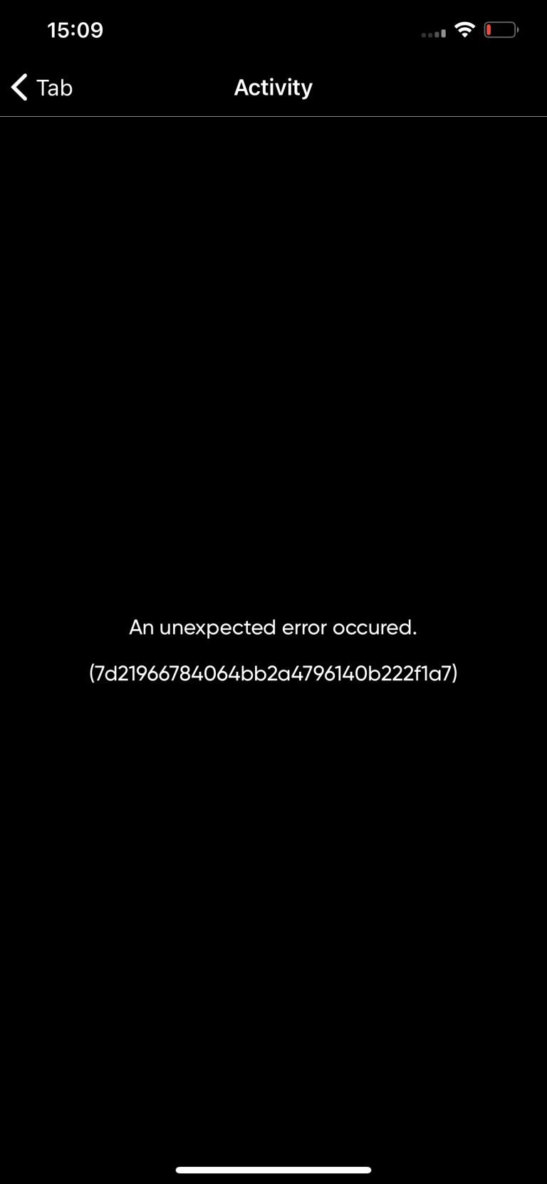 Error occurs on “Activity” page