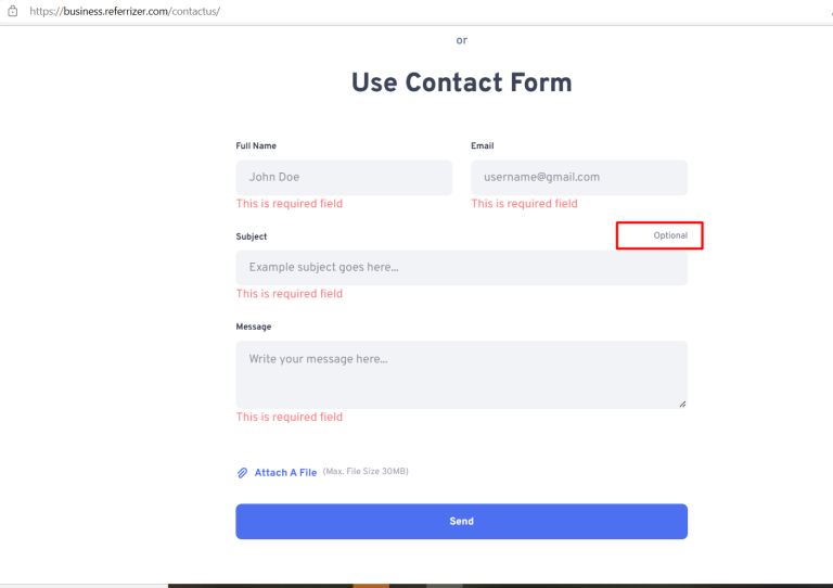 Optional label is displayed for mandatory field on Use Contact form