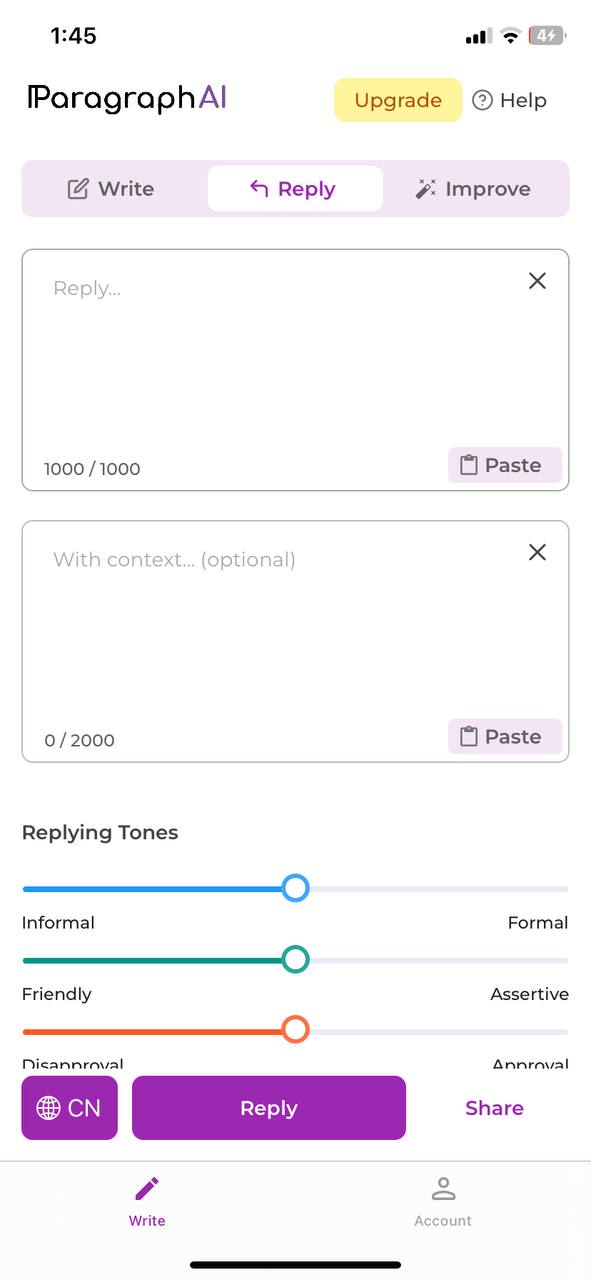 Counter displays 1000 words in empty field