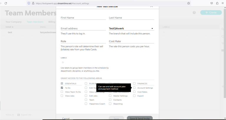 “New Team Member” modal window is cut off