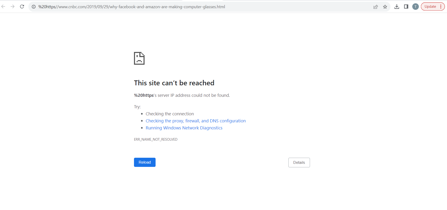 Invalid host page opens after clicking 'According to Mark Zuckerberg' link
