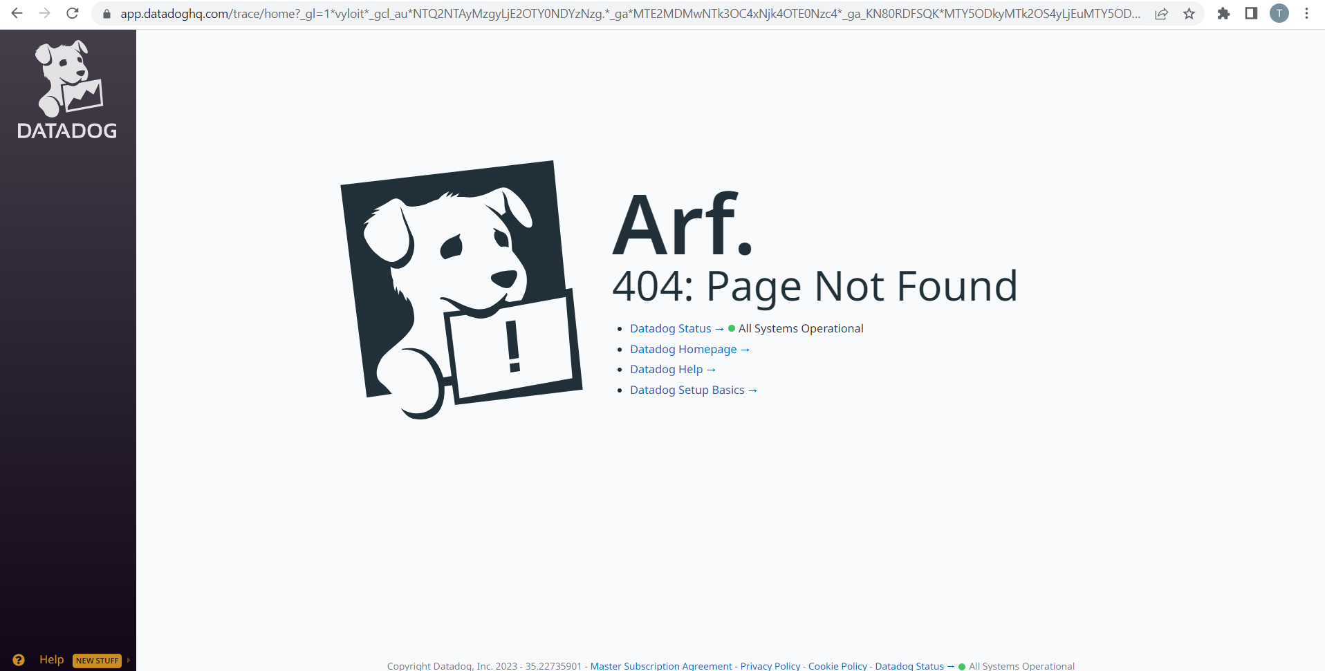 404 error on “Announcing Next-Generation APM” page's Datadog APM link