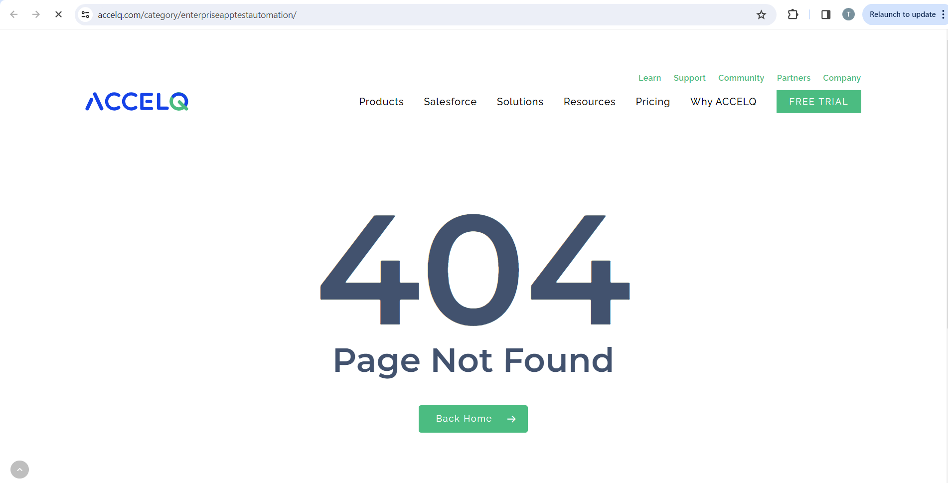 404 error is displayed after clicking Enterprise App Test Automation link