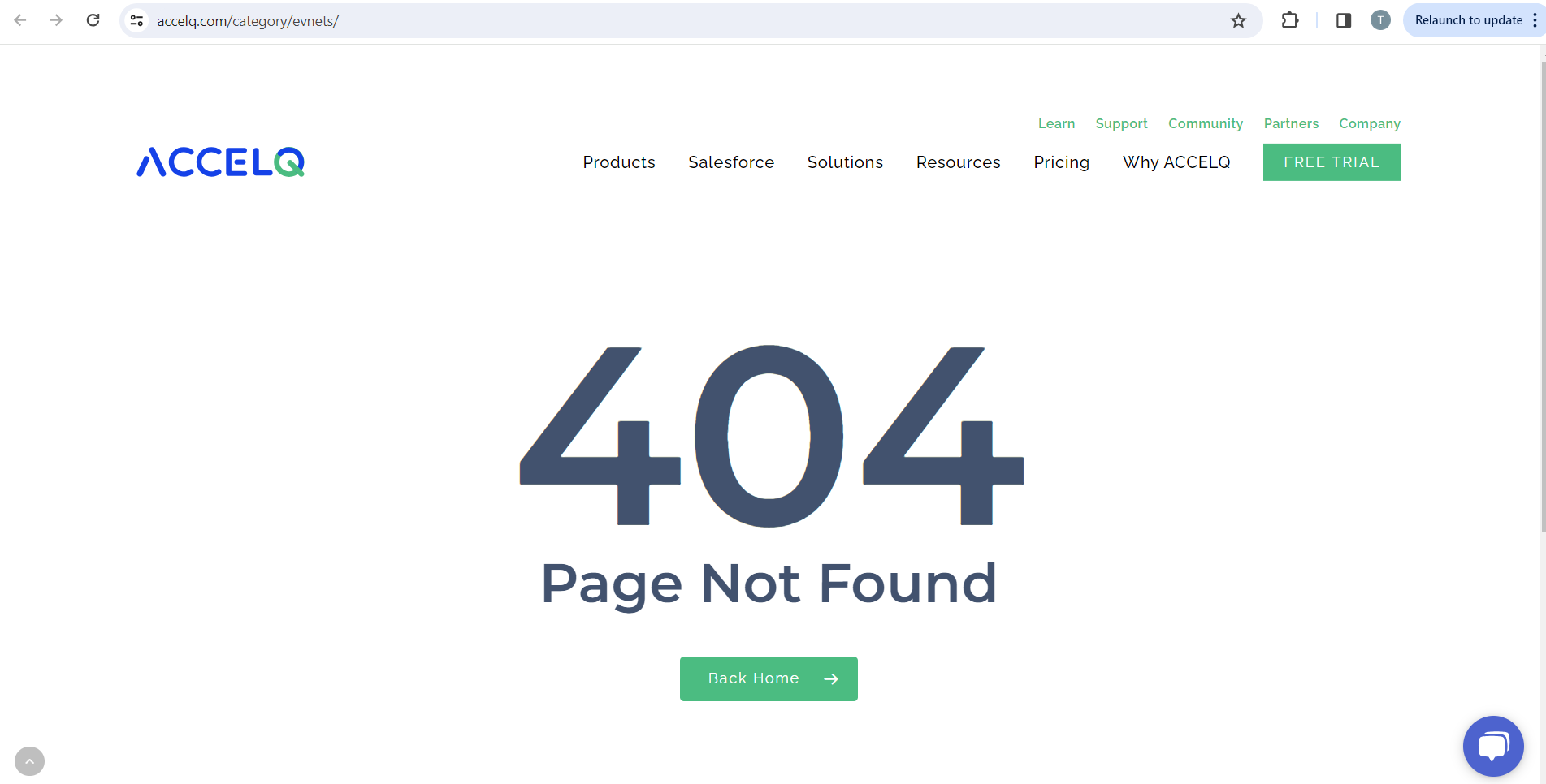 A 404 error is displayed after clicking News link