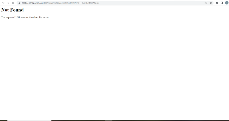 404 page appears when opening Zookeeper link