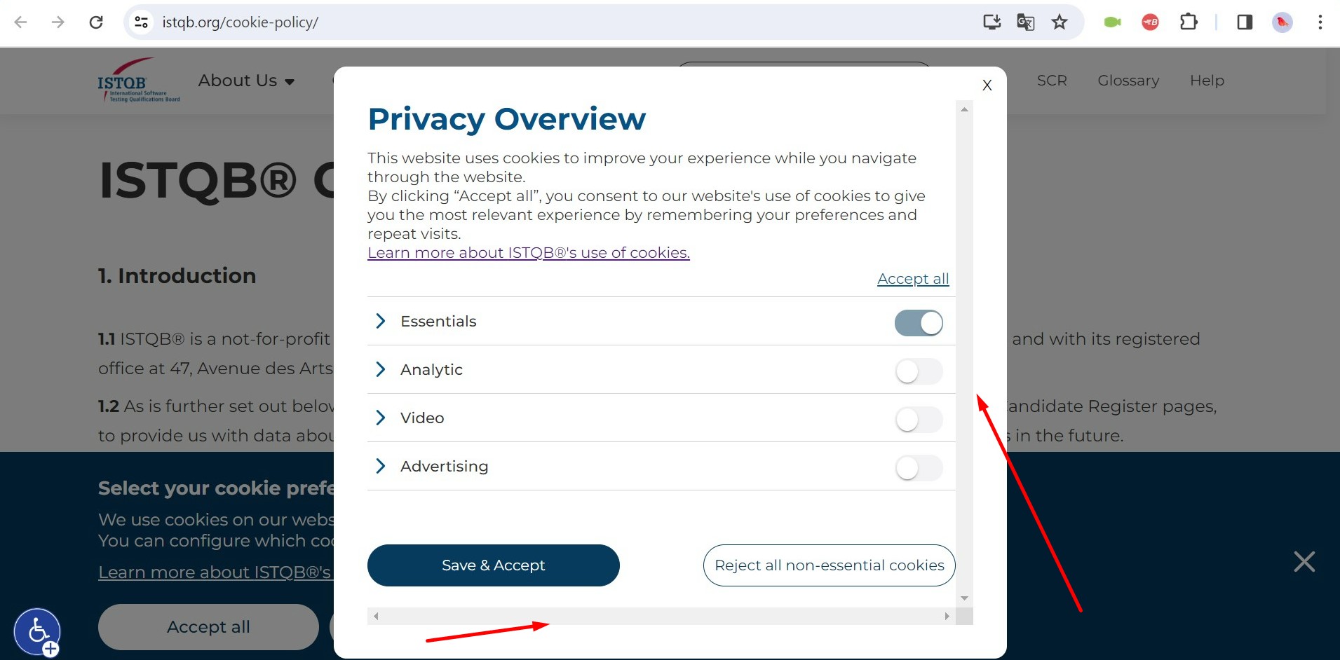 Extra scrolls in “Privacy Overview” window for cookies