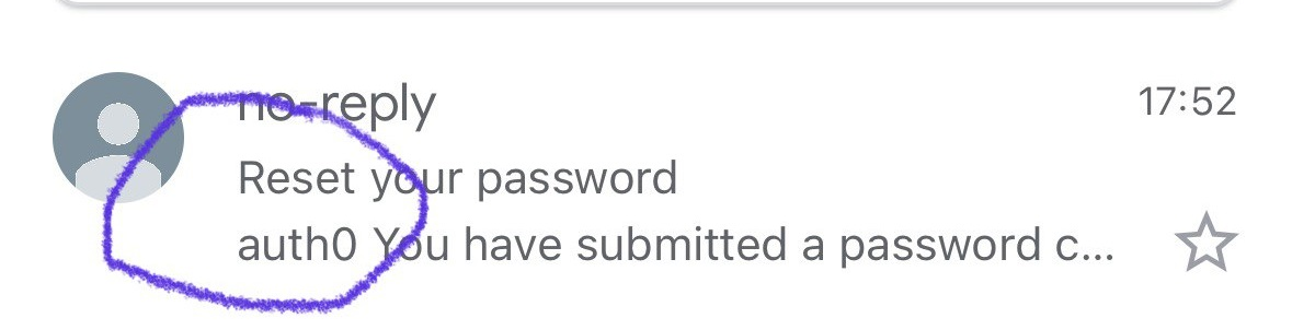 “Auth0” text appears in “Reset Your Password” email