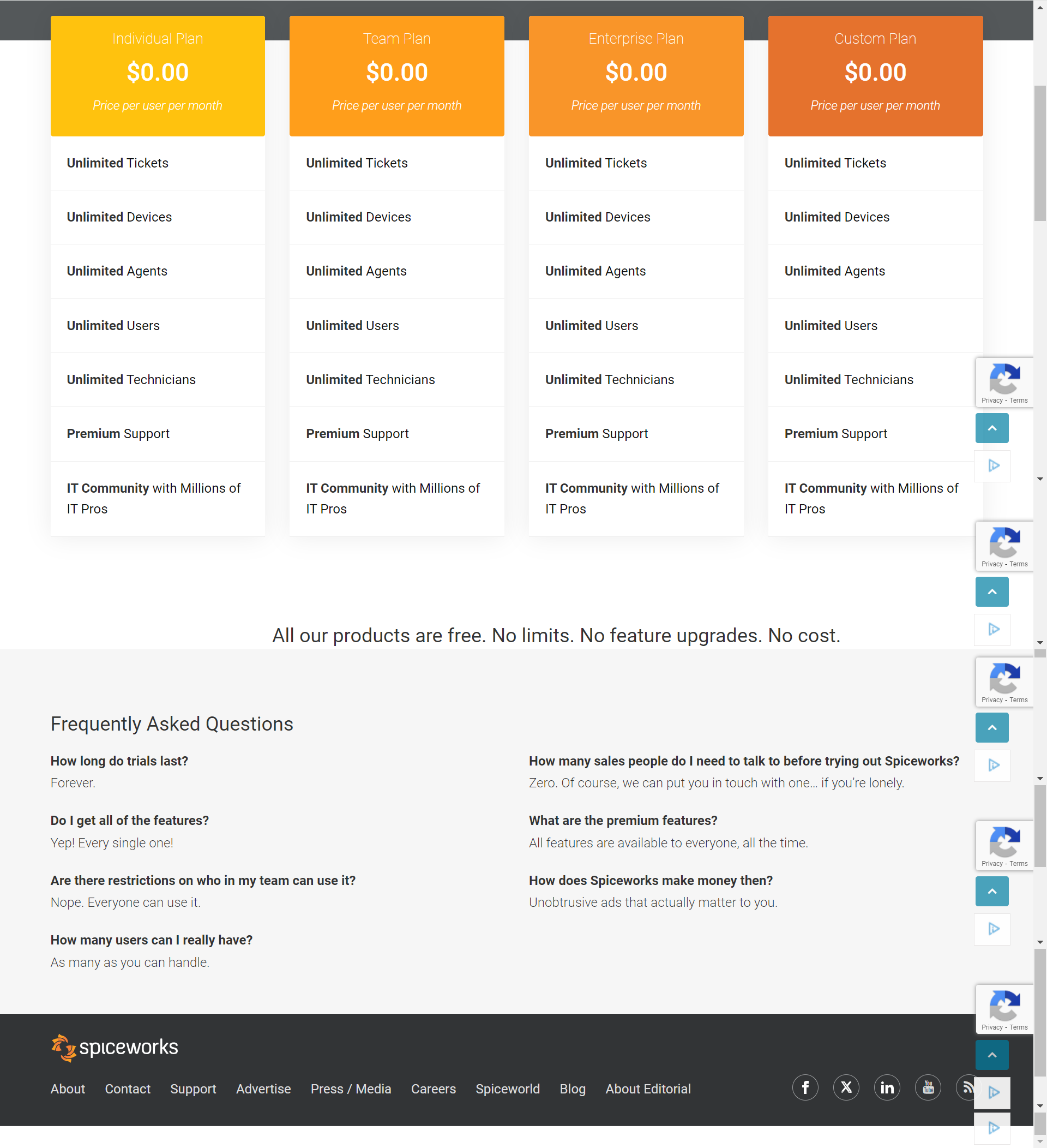 Same pricing across all plans for terms