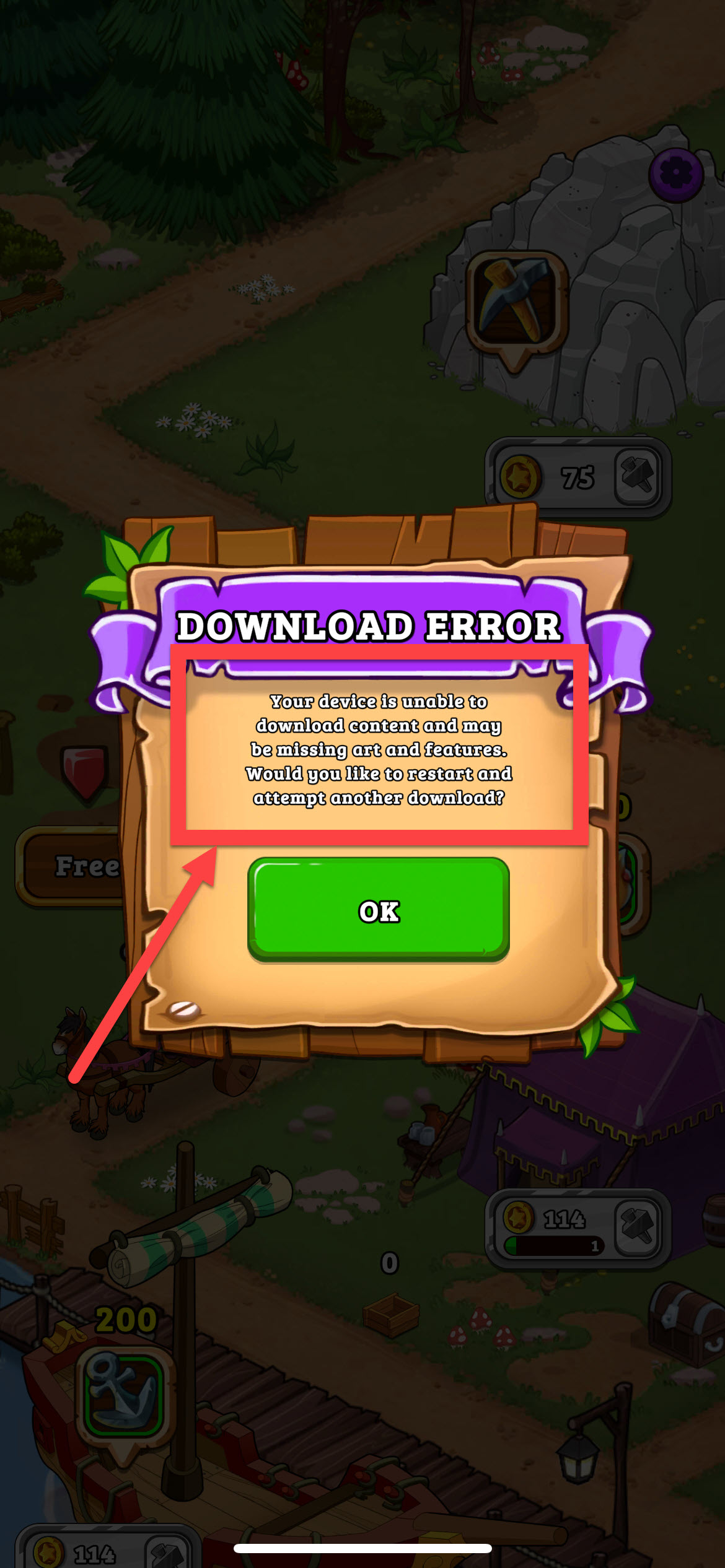 Download Error message appears after switching to another town