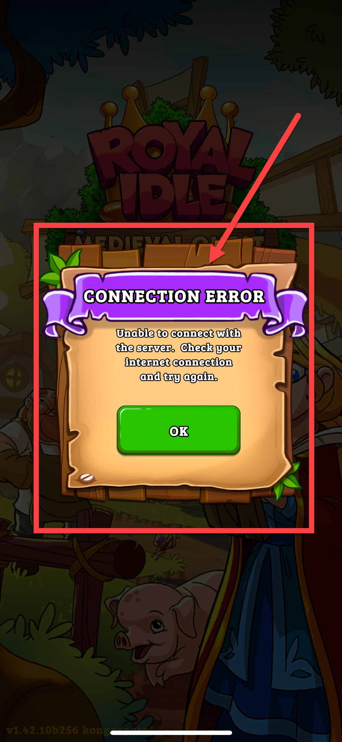 Connection error after scrolling “Royal Camp” menu