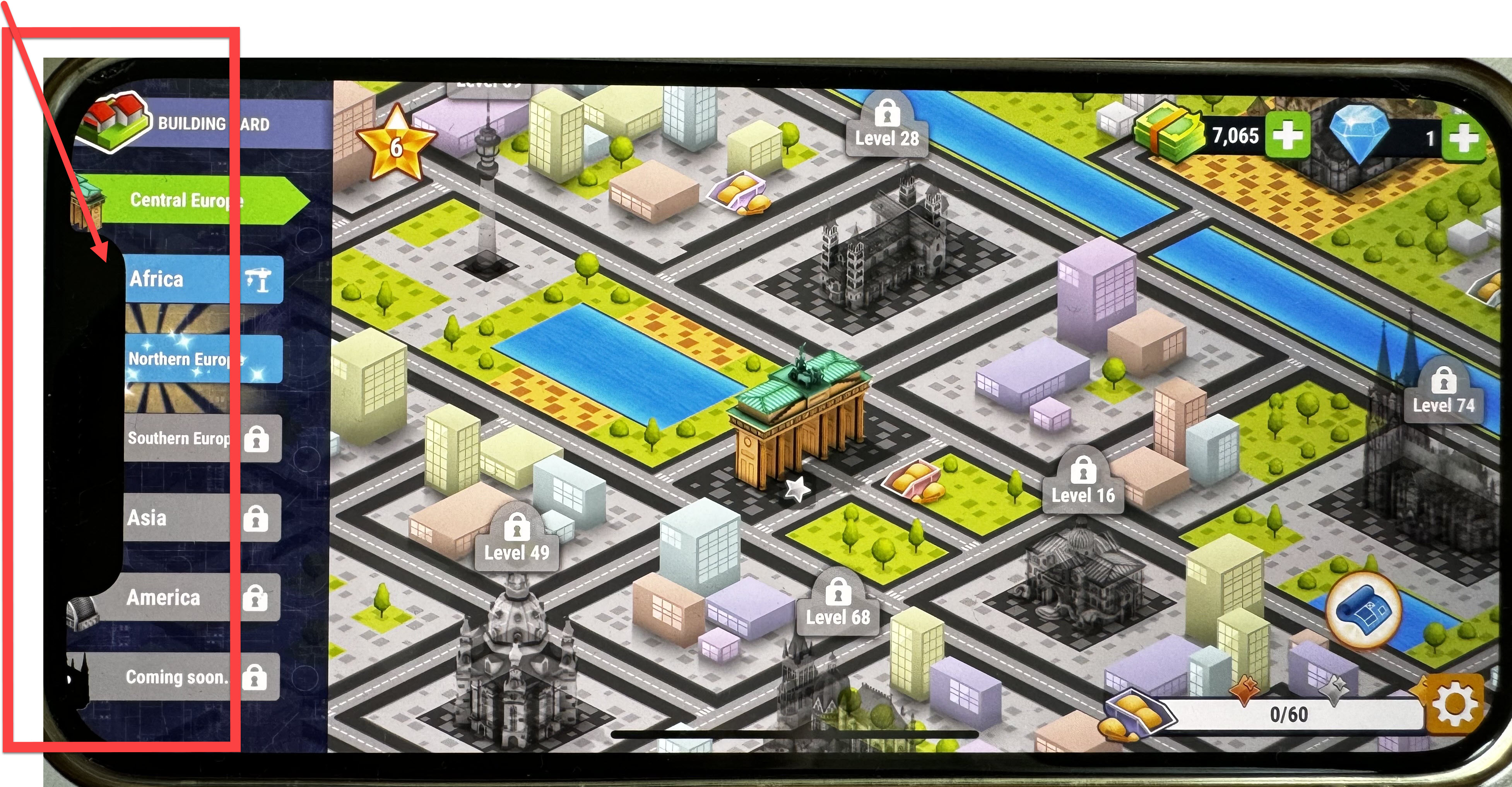 Game menu cropped on Landmarks screen
