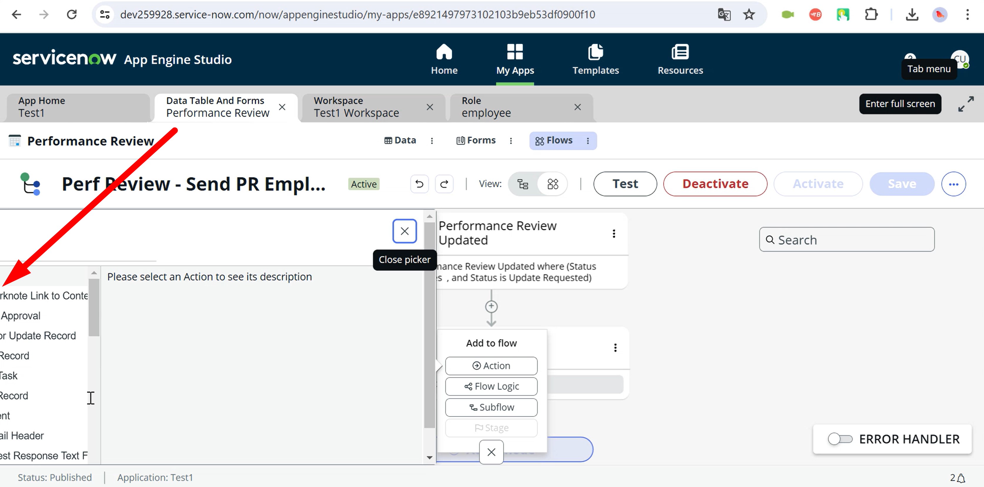 Actions field overflows screen boundary