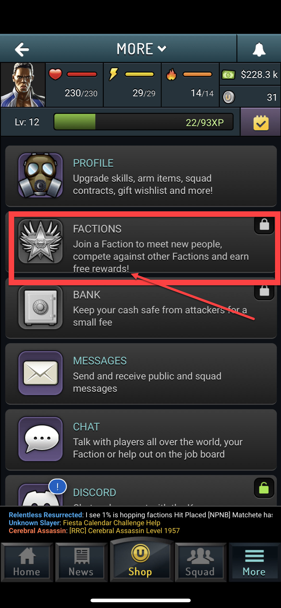 Text misalignment in “Factions” section on “More” screen