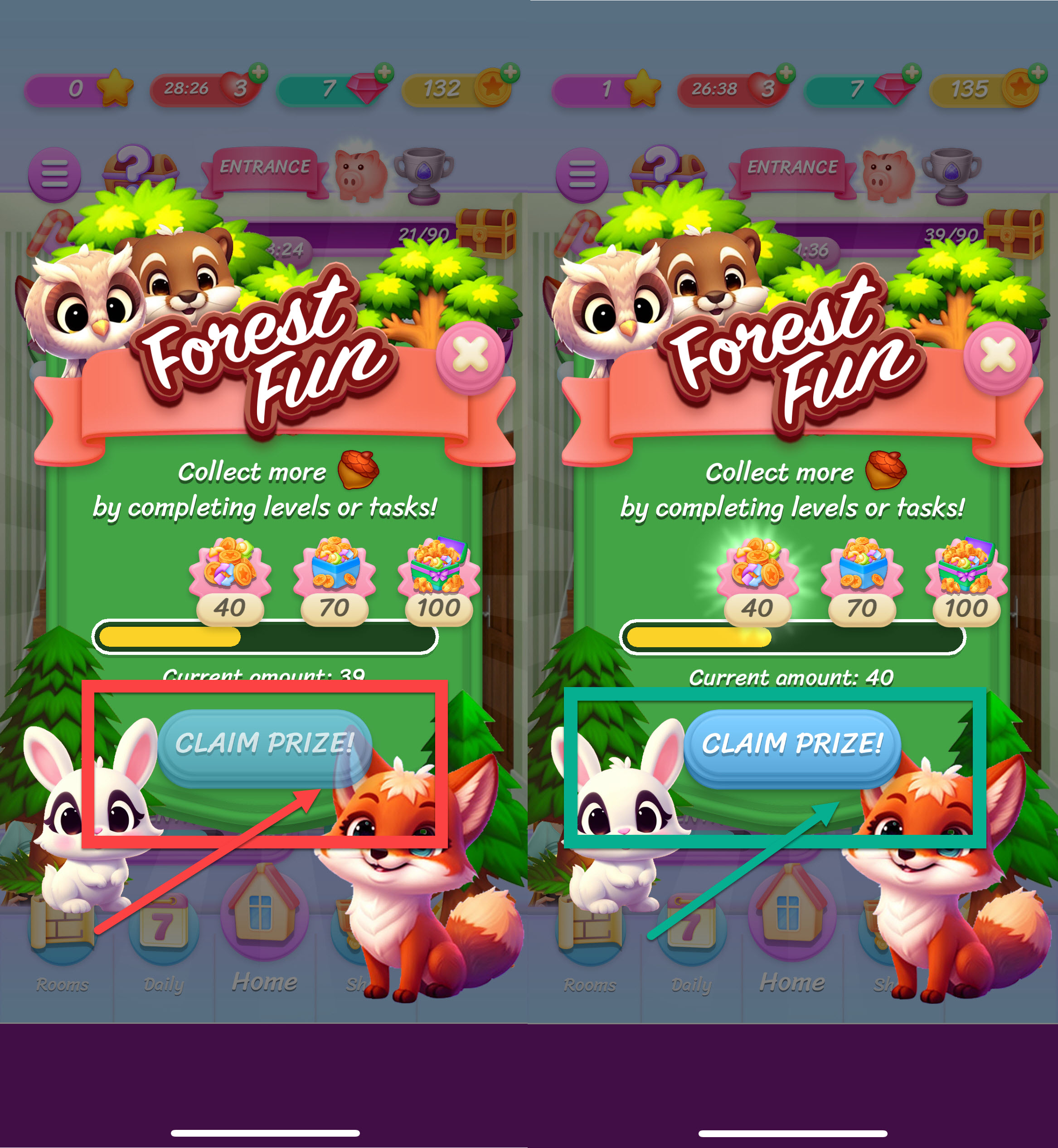 Transparent Claim Prize! button on Forest Fun banner